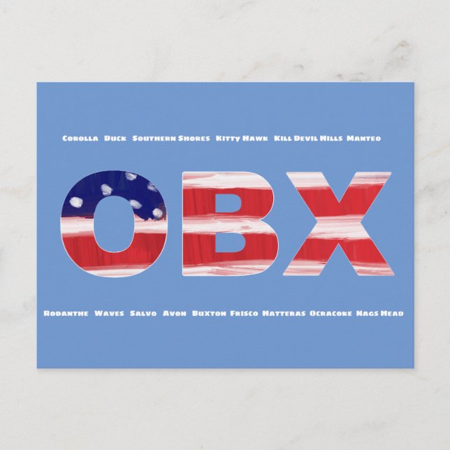 Carte Postale Texte et villes de l'indicateur OBX (Devant)