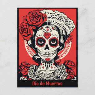 Carte Postale Texte personnalisé 💀 Calavera Pop Art rouge et bl