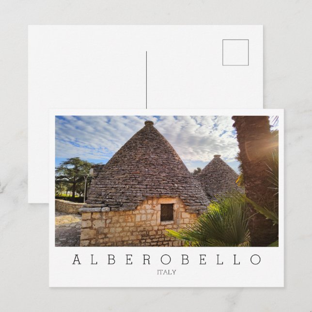 Carte Postale Texte personnalisé, logements trulli en Alberobell (Devant / Derrière)