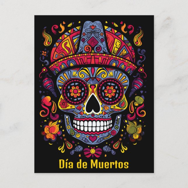Carte Postale Texte personnalisé 💀 style doodé Día de Muertos (Devant)