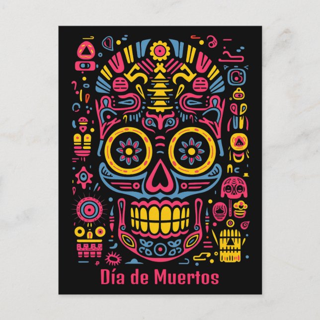 Carte Postale Texte personnalisé 💀 style doodle Día de Muertos (Devant)