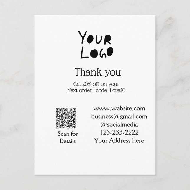 Carte Postale texte Q R simple minimal ajouter votre logo/design (Devant)