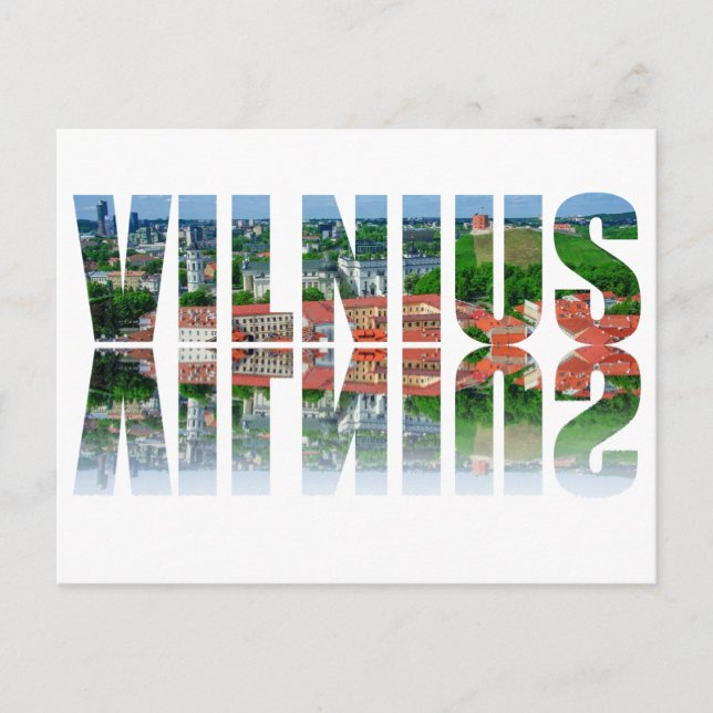 Carte Postale Texte Vilnius avec réflexion (Devant)