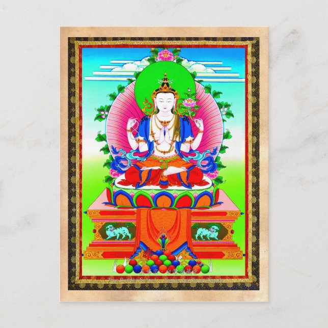Carte Postale Thangka tibétaine cool Shadakshari Avalokiteshvara (Devant)