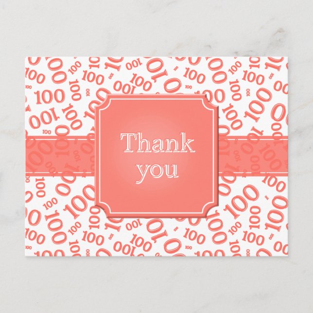 Carte Postale Thank You 100th Number Pattern Coral/White (Devant)