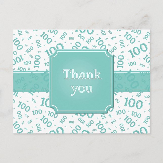 Carte Postale Thank You 100th Number Pattern Teal/White (Devant)