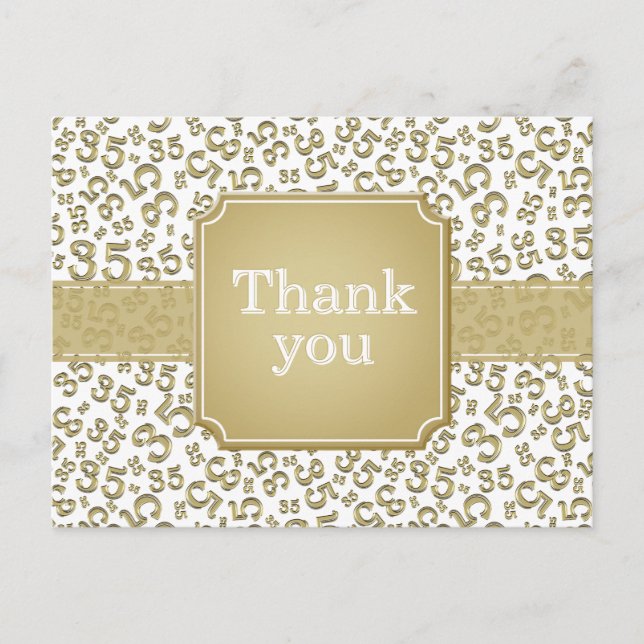 Carte Postale Thank You 35 Number Pattern Gold/White (Devant)