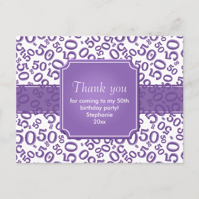 Carte Postale Thank You 50 Random Number Pattern Purple/White (Devant)