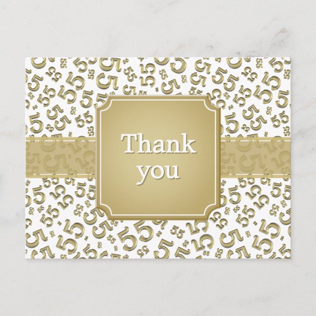 Carte Postale Thank You 55 Number Pattern Gold/White (Devant)