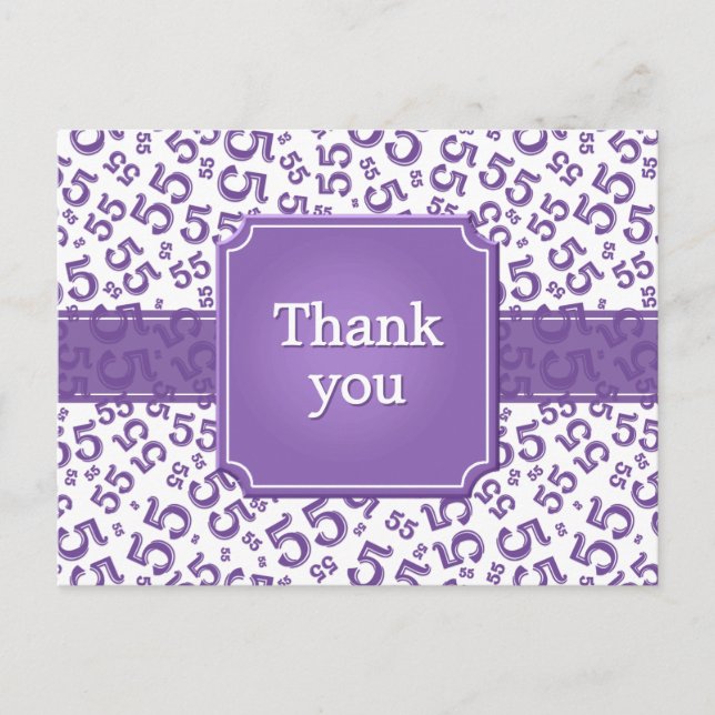 Carte Postale Thank You 55 Number Pattern Purple/White (Devant)
