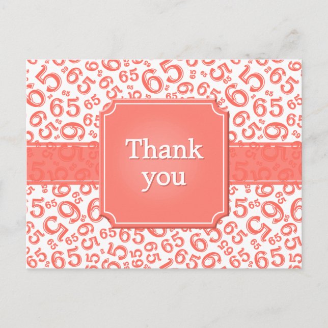 Carte Postale Thank You 65 Number Pattern Coral/White (Devant)
