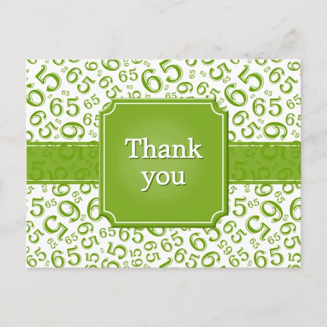 Carte Postale Thank You 65 Number Pattern Green/White (Devant)