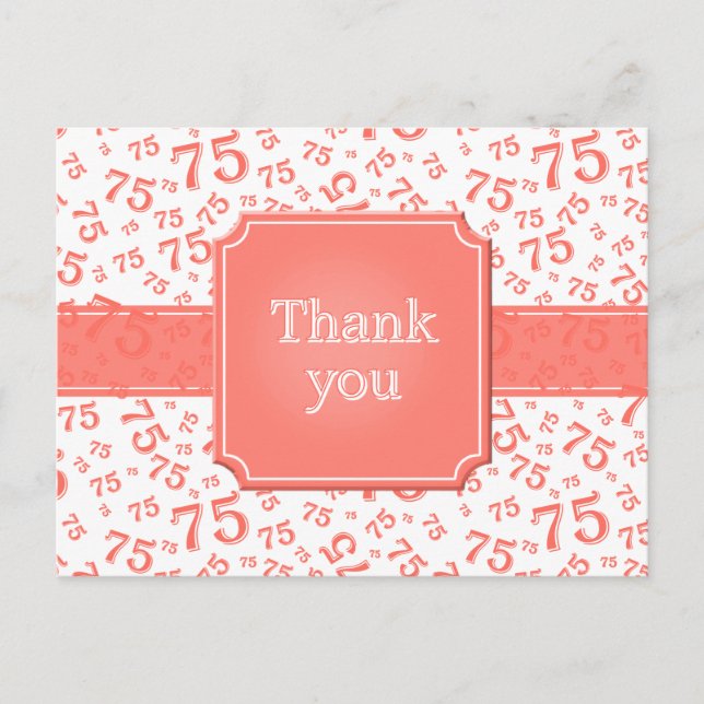 Carte Postale Thank You 75 Number Pattern Coral/White (Devant)