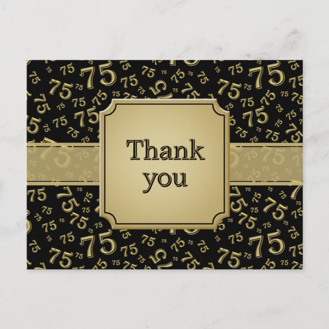 Carte Postale Thank You 75 Number Pattern Gold/Black (Devant)