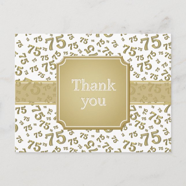 Carte Postale Thank You 75 Number Pattern Gold/White (Devant)
