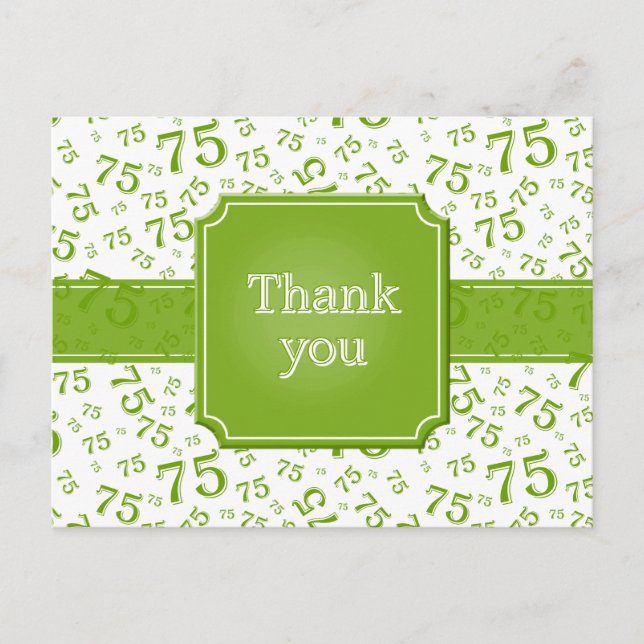 Carte Postale Thank You 75 Number Pattern Green/White Postcard (Devant)