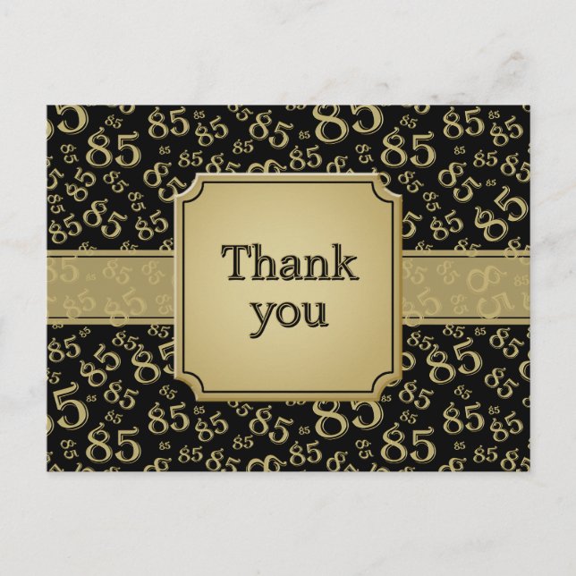 Carte Postale Thank You 85 Number Pattern Black/Gold (Devant)