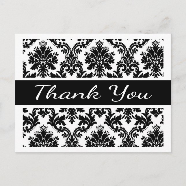 Carte Postale Thank You Black et White Damask Floral Postcard (Devant)