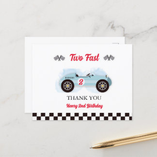Carte Postale Thank you card 2nd Birthday Too Fast, Vintage Race