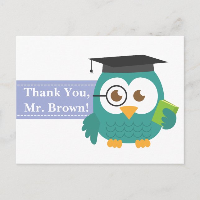 Carte Postale Thank You, Teacher Appreciation, Teacher Owl (Devant)