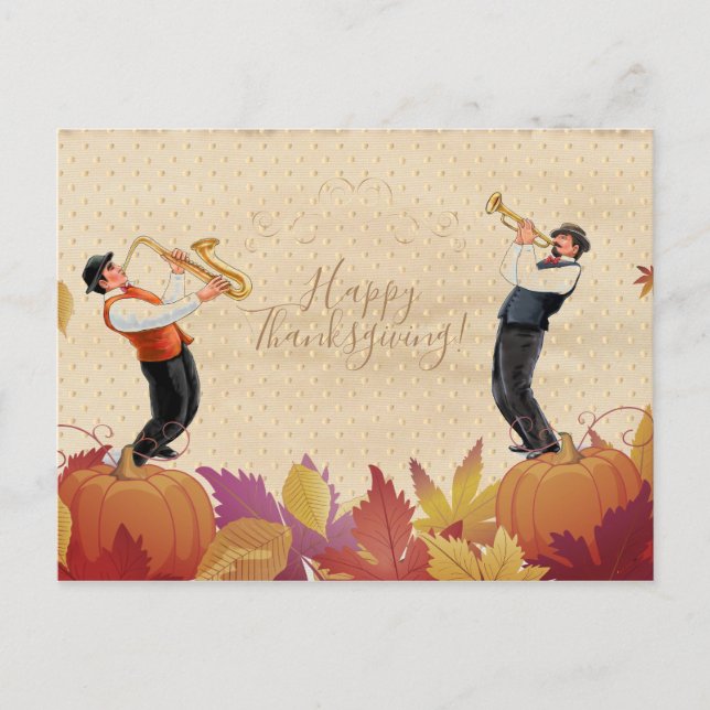 Carte Postale Thanksgiving Holiday Retro Music Jazz Musiciens (Devant)