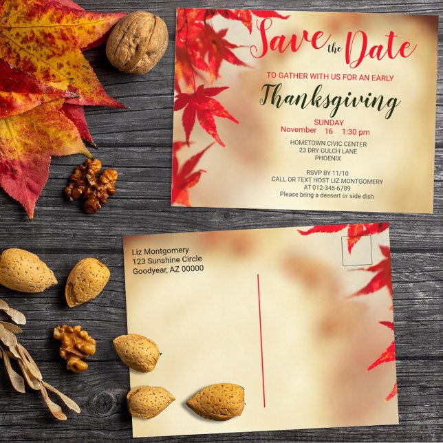 Carte Postale Thanksgiving Red Autumn quitte le Modèle frontalie (Créateur téléchargé)