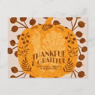 Carte Postale Thanksgiving Thankful Turquie Citrouille vert