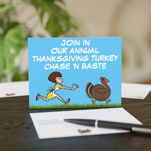 Carte postale Thanksgiving Turkey Chase and Baste 
