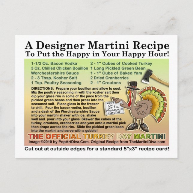 Carte postale Thanksgiving Turkey Martini Recette (Devant)