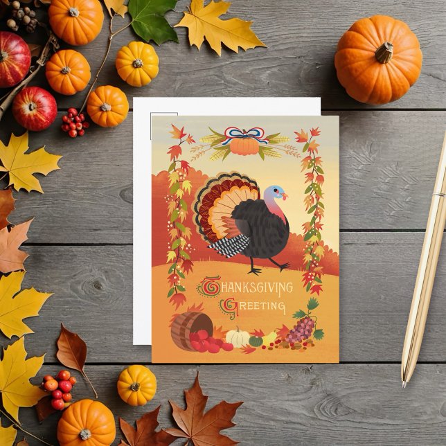 Carte Postale Thanksgiving Turquie et automne Harvest (Créateur téléchargé)