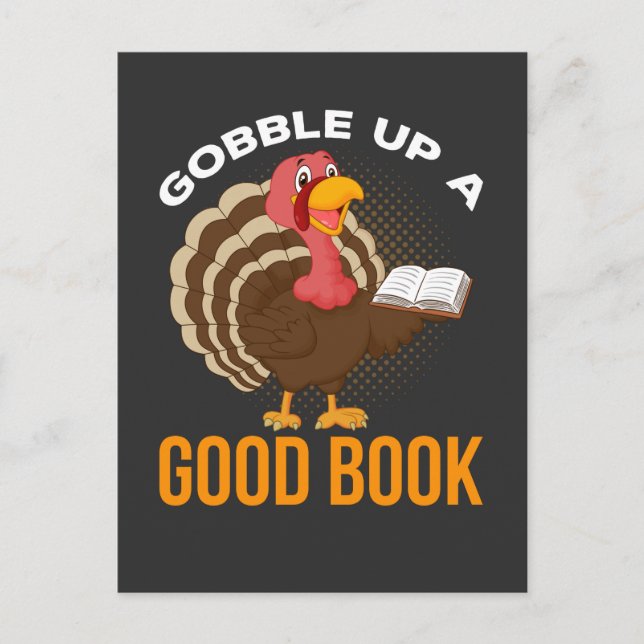 Carte Postale Thanksgiving Turquie lecteur de livre Humour ver d (Devant)