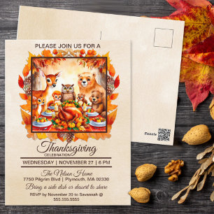 Carte Postale Thanksgiving Woodland Animaux Feuilles d'automne