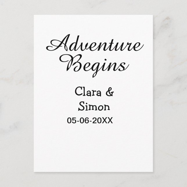 Carte Postale The adventure begins wedding couple name datsimple (Devant)