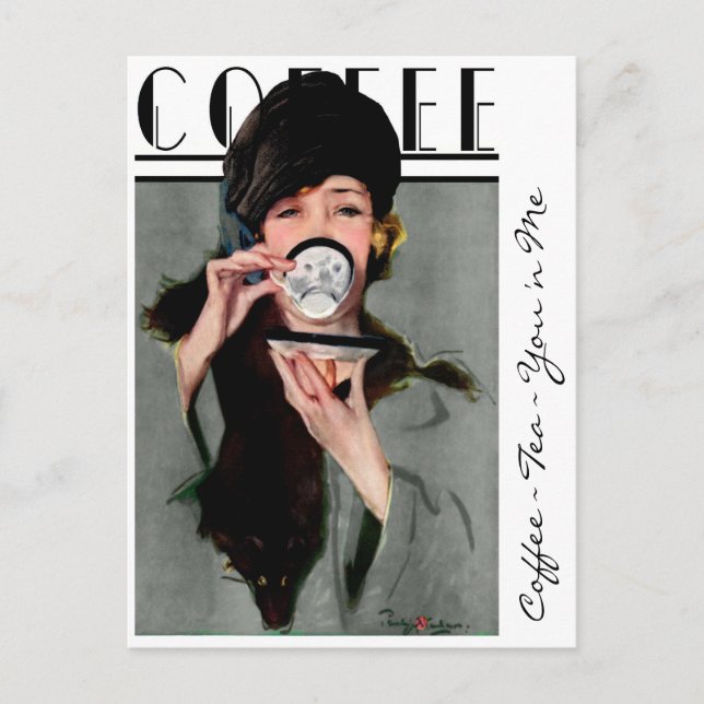 CARTE POSTALE "THÉ AU CAFÉ TU N'ES MOI" VINTAGE FILLE (Devant)