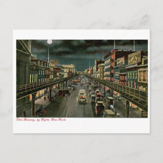 Carte Postale The Bowery, par Night, New York. Vintage.
