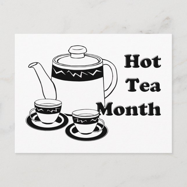 Carte Postale Thé chaud - Pot de thé et tasses de thé (Devant)