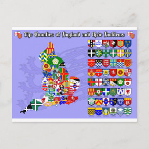 Carte Postale The Counties of England, their flags & emblems