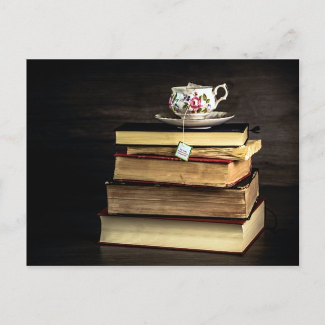 Carte Postale Thé et livres (Devant)