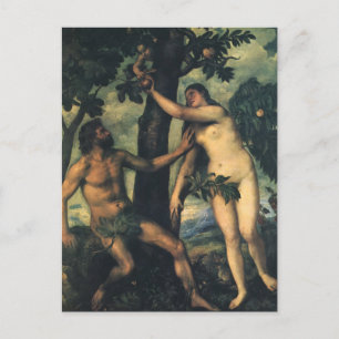 Carte Postale The Fall of Man; Adam and Eve by Titian