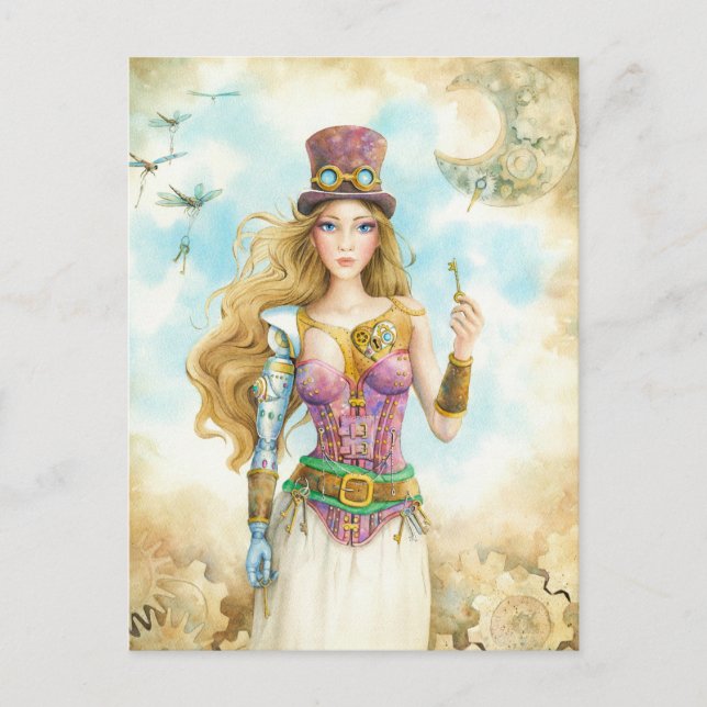 Carte Postale 'The Key', fille de Steampunk. (Devant)