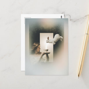 Carte Postale Thé Magique Surreal avec lapin blanc