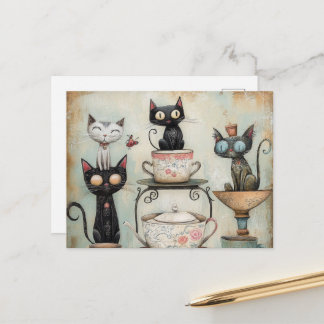 Carte Postale Thé Party des Chats Fantaisistes