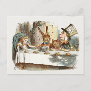 Carte Postale Thé Party - Illustration d'Alice au pays des merve
