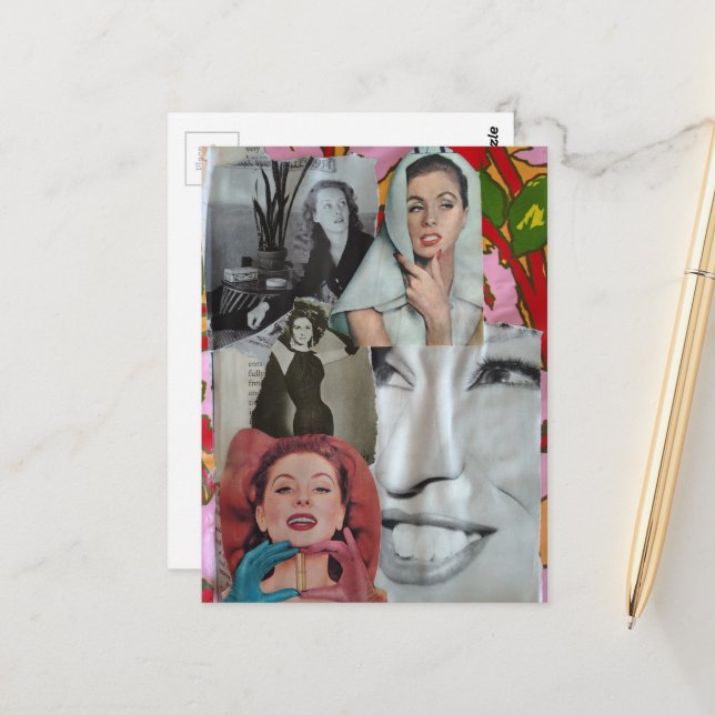 Carte Postale The Retro Women Collage (Devant/Arrière en situation)