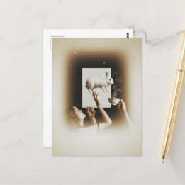 Carte Postale Thé surréaliste avec lapin blanc