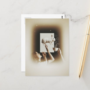 Carte Postale Thé surréaliste avec lapin blanc