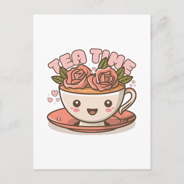 Carte Postale Thé Temps de Rose Thé Kawaii (Devant)