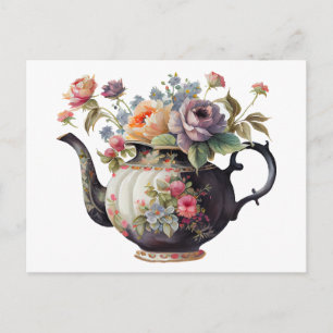 Carte Postale Théière à l'aquarelle belle, Fleurs, Tasses à thé