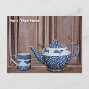 Carte Postale Théière et tasse de volaille bleue