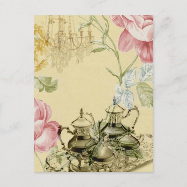 Carte Postale Théière Tasse à thé florale française Fête du thé  (Devant)